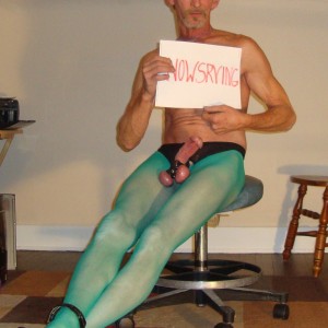 BOB MILGATE A FREAK IN A SHEER GREEN PANTYHOSE